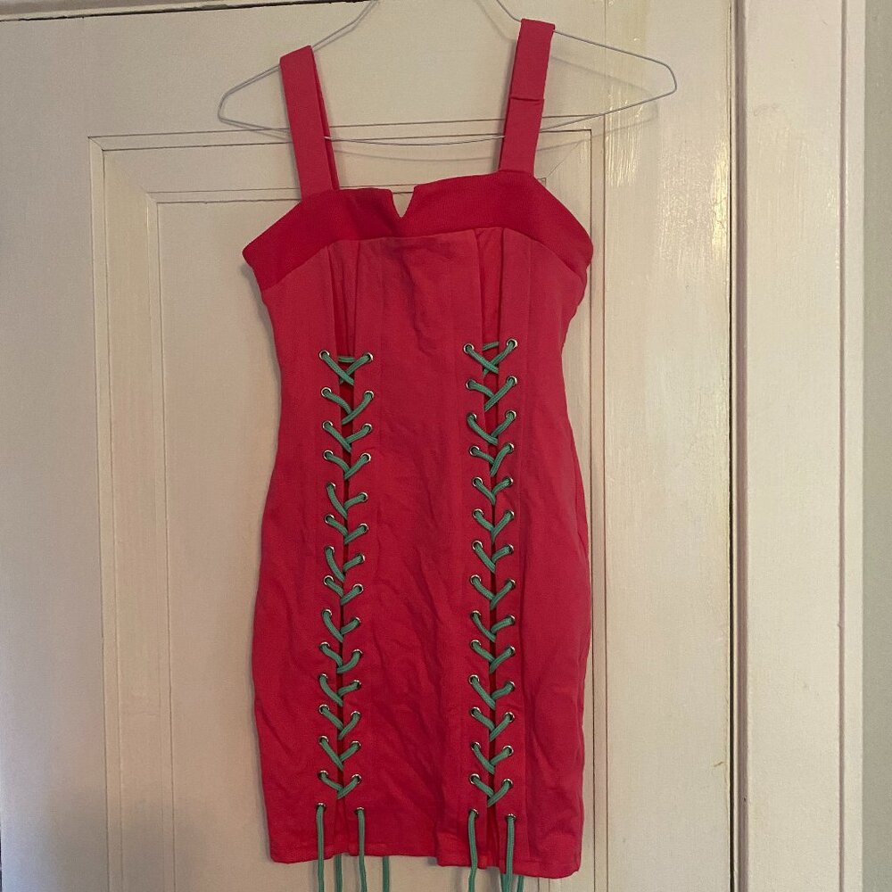 Hot Pink Lace Up Dress From Dolls Kill